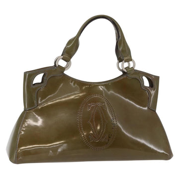 CARTIER Hand Bag Patent leather Khaki Silver Auth 151787