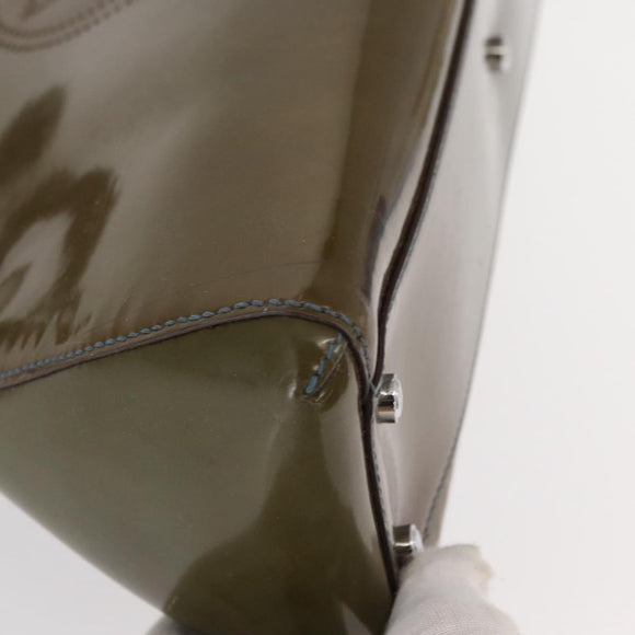 CARTIER Hand Bag Patent leather Khaki Silver Auth 151787