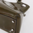 CARTIER Hand Bag Patent leather Khaki Silver Auth 151787-11