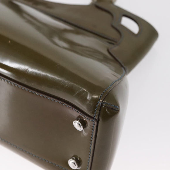 CARTIER Hand Bag Patent leather Khaki Silver Auth 151787