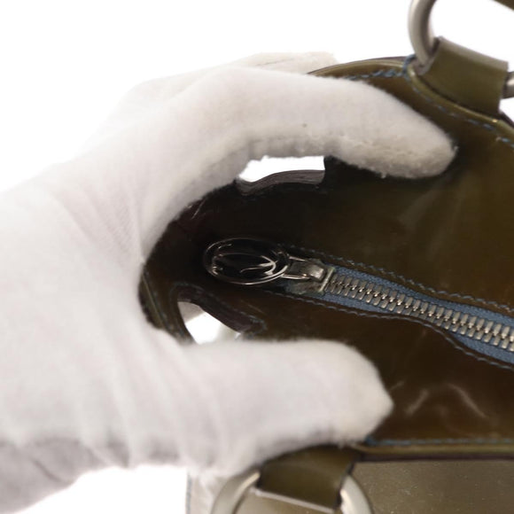 CARTIER Hand Bag Patent leather Khaki Silver Auth 151787