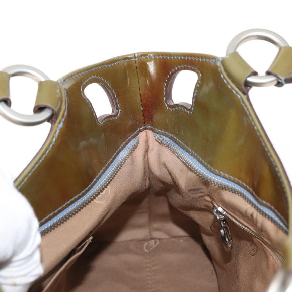 CARTIER Hand Bag Patent leather Khaki Silver Auth 151787