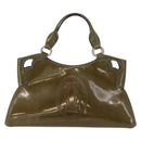 CARTIER Hand Bag Patent leather Khaki Silver Auth 151787-2