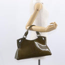 CARTIER Hand Bag Patent leather Khaki Silver Auth 151787-23