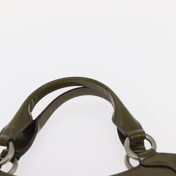 CARTIER Hand Bag Patent leather Khaki Silver Auth 151787