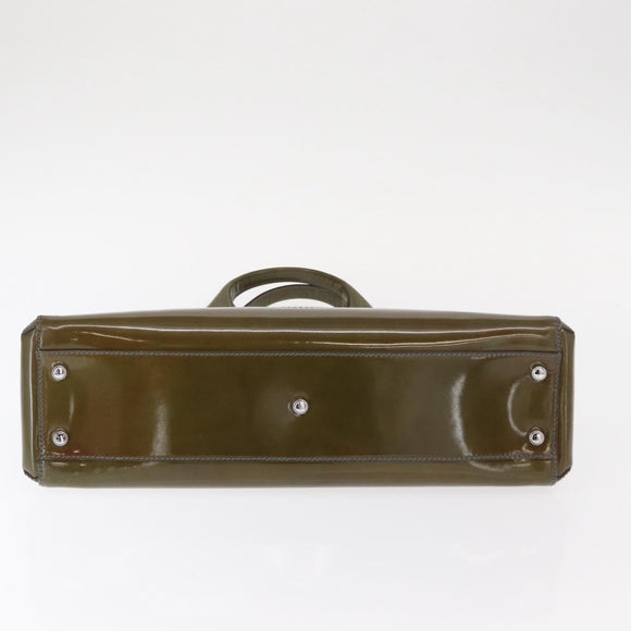 CARTIER Hand Bag Patent leather Khaki Silver Auth 151787