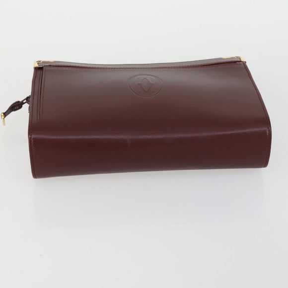 CARTIER Clutch Bag Leather 3 Set Bordeaux Auth 151788