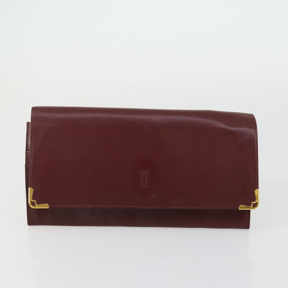 CARTIER Clutch Bag Leather 3 Set Bordeaux Auth 151788