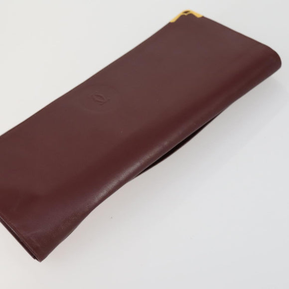 CARTIER Clutch Bag Leather 3 Set Bordeaux Auth 151788