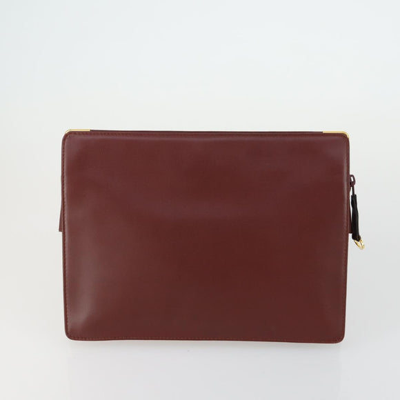CARTIER Clutch Bag Leather 3 Set Bordeaux Auth 151788