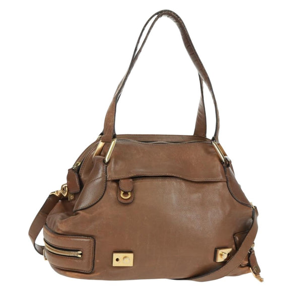 Chloe Hand Bag Leather 2way Brown Gold Auth 151789