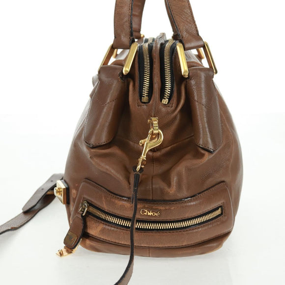 Chloe Hand Bag Leather 2way Brown Gold Auth 151789