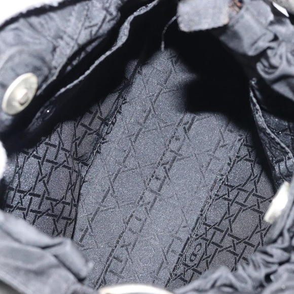 Christian Dior Maris Pearl Hand Bag Nylon Black Silver Auth 151790