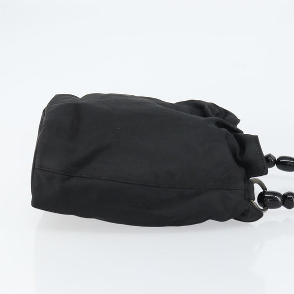 Christian Dior Maris Pearl Hand Bag Nylon Black Silver Auth 151790