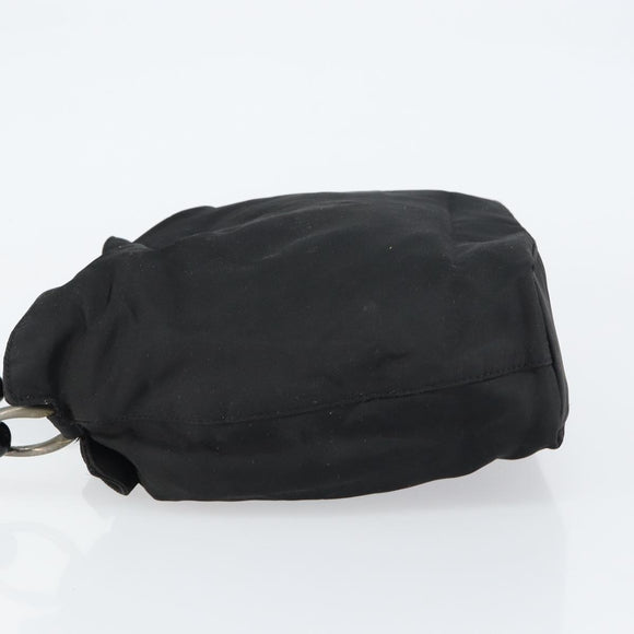 Christian Dior Maris Pearl Hand Bag Nylon Black Silver Auth 151790