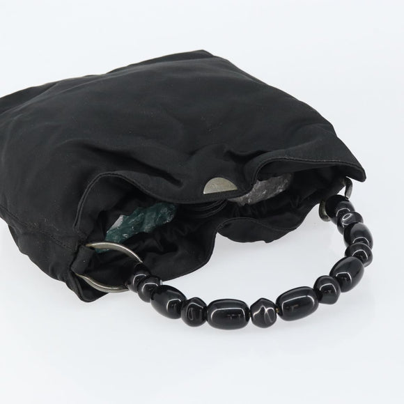 Christian Dior Maris Pearl Hand Bag Nylon Black Silver Auth 151790