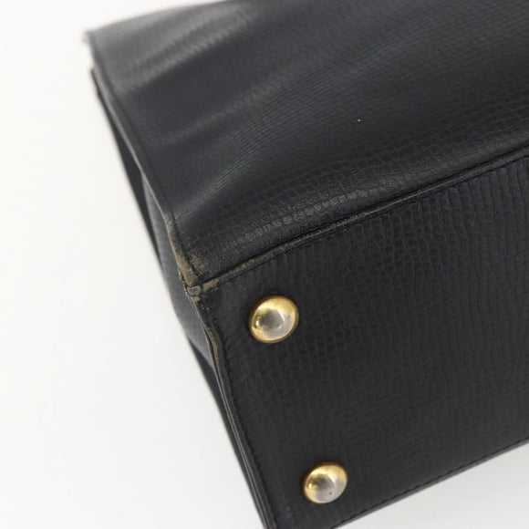 Christian Dior Hand Bag Leather Black Gold Auth 151795