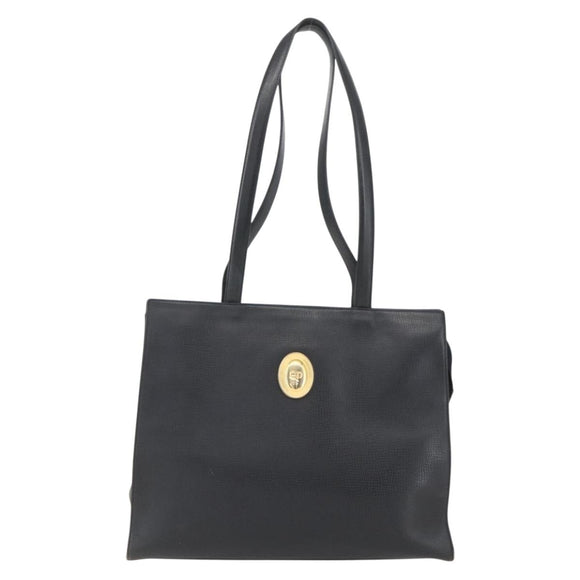 Christian Dior Hand Bag Leather Black Gold Auth 151795