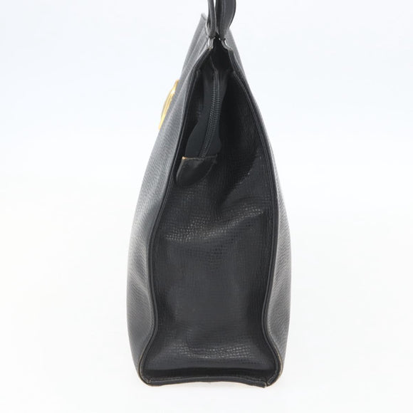 Christian Dior Hand Bag Leather Black Gold Auth 151795