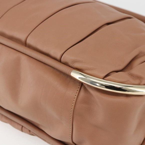 BALLY Hand Bag Leather Beige Gold Auth 151798