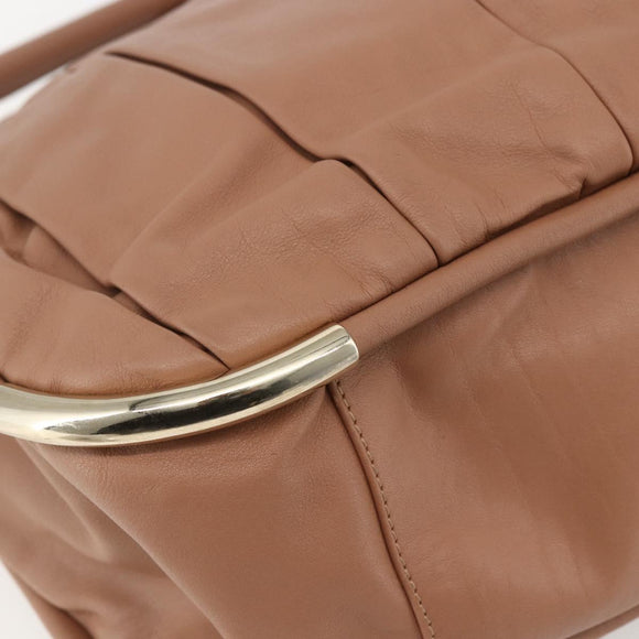 BALLY Hand Bag Leather Beige Gold Auth 151798