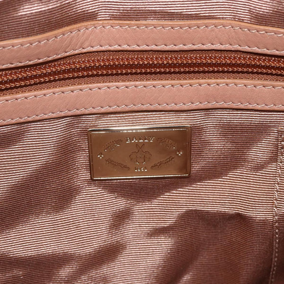 BALLY Hand Bag Leather Beige Gold Auth 151798
