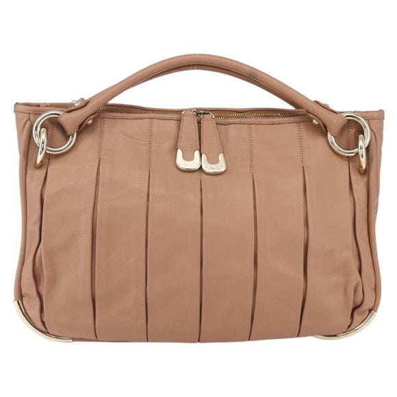 BALLY Hand Bag Leather Beige Gold Auth 151798
