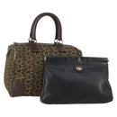 CELINE C Sulky Hand Bag Leather 2 Set Brown Black Auth 151808-1