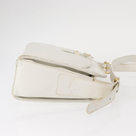 CELINE Shoulder Bag Leather White Gold Auth 151815