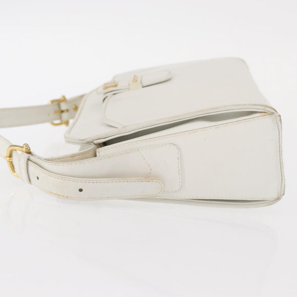 CELINE Shoulder Bag Leather White Gold Auth 151815