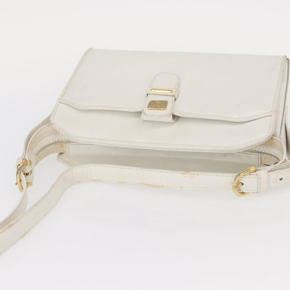 CELINE Shoulder Bag Leather White Gold Auth 151815
