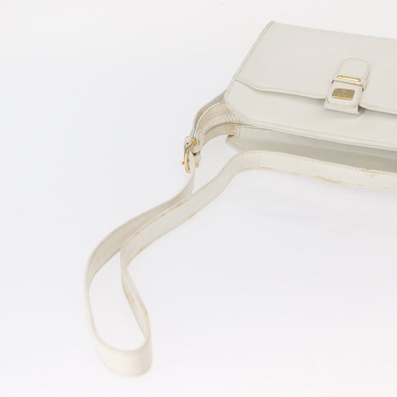 CELINE Shoulder Bag Leather White Gold Auth 151815