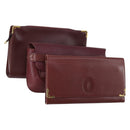 CARTIER Clutch Bag Leather 3 Set Bordeaux Auth 151825-1