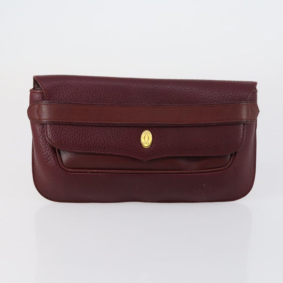 CARTIER Clutch Bag Leather 3 Set Bordeaux Auth 151825