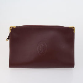 CARTIER Clutch Bag Leather 3 Set Bordeaux Auth 151825 - 0