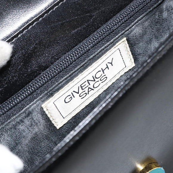 GIVENCHY Hand Bag Leather Black Gold Auth 151826