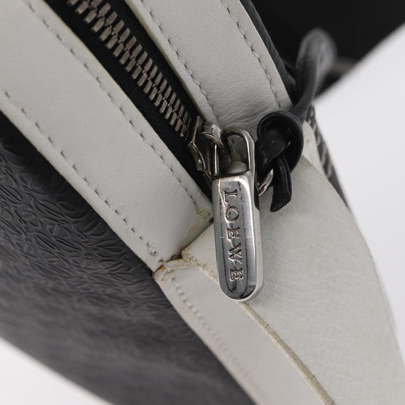 LOEWE Anagram Shoulder Bag Leather Black Silver Auth 151851