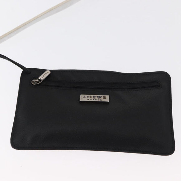 LOEWE Anagram Shoulder Bag Leather Black Silver Auth 151851