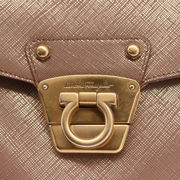 Salvatore Ferragamo Gancini Hand Bag Leather Gold Auth 151852