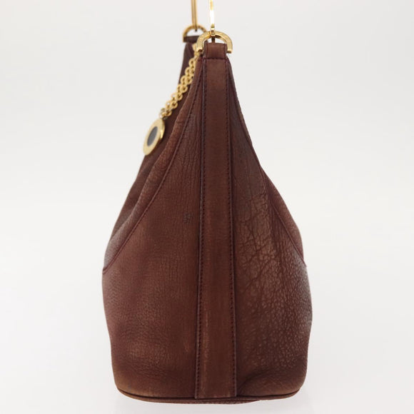 BVLGARI Medallion Shoulder Bag Leather Brown Gold Auth 151855