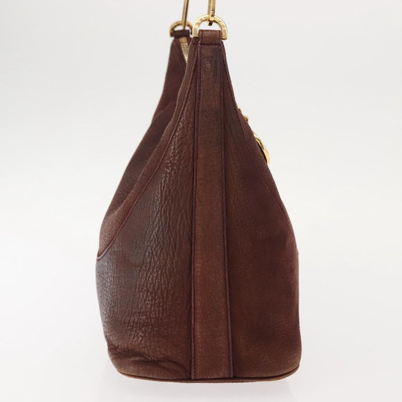 BVLGARI Medallion Shoulder Bag Leather Brown Gold Auth 151855