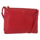 CELINE Trio Shoulder Bag Leather Red Gold Auth 151858-1