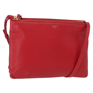 CELINE Trio Shoulder Bag Leather Red Gold Auth 151858