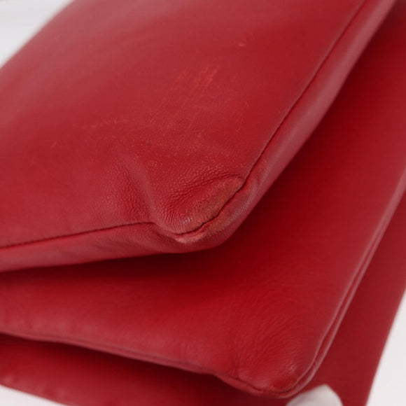 CELINE Trio Shoulder Bag Leather Red Gold Auth 151858