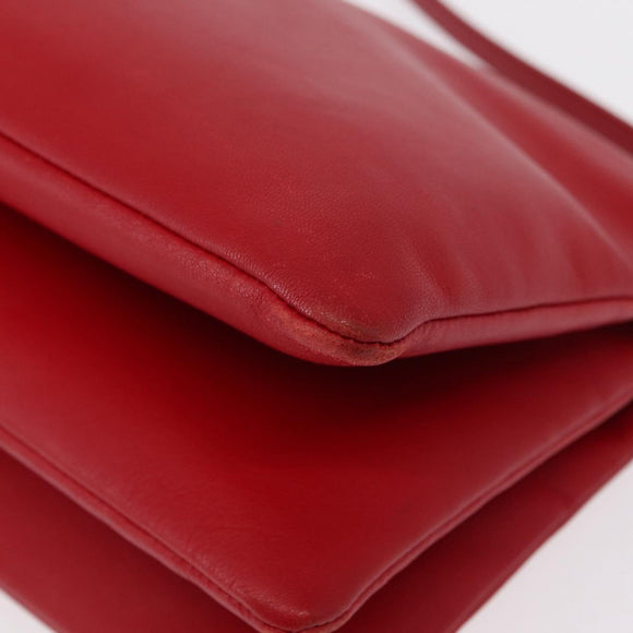 CELINE Trio Shoulder Bag Leather Red Gold Auth 151858