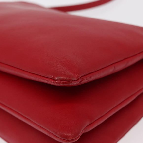 CELINE Trio Shoulder Bag Leather Red Gold Auth 151858