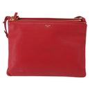 CELINE Trio Shoulder Bag Leather Red Gold Auth 151858-13