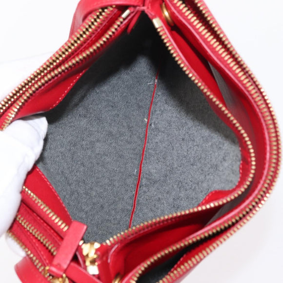 CELINE Trio Shoulder Bag Leather Red Gold Auth 151858