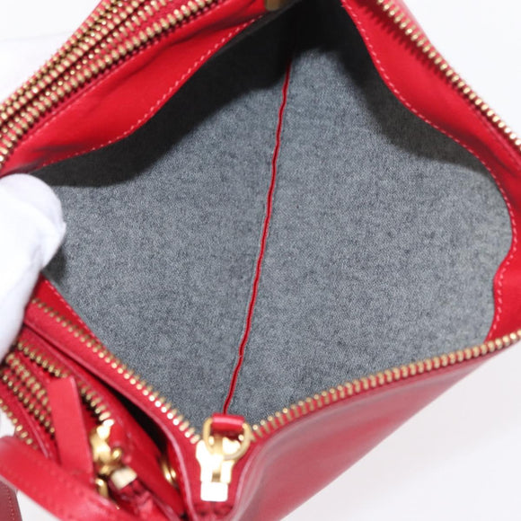 CELINE Trio Shoulder Bag Leather Red Gold Auth 151858