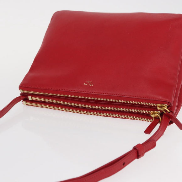 CELINE Trio Shoulder Bag Leather Red Gold Auth 151858